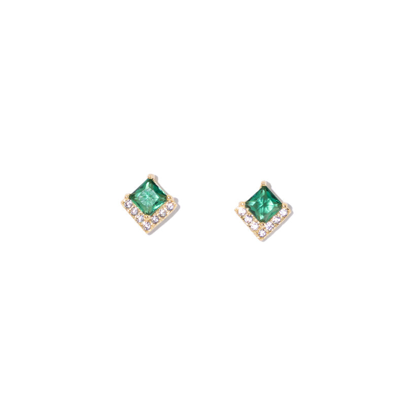 GREEN CRYSTAL SQUARE STUD EARRINGS - Luminous Amore